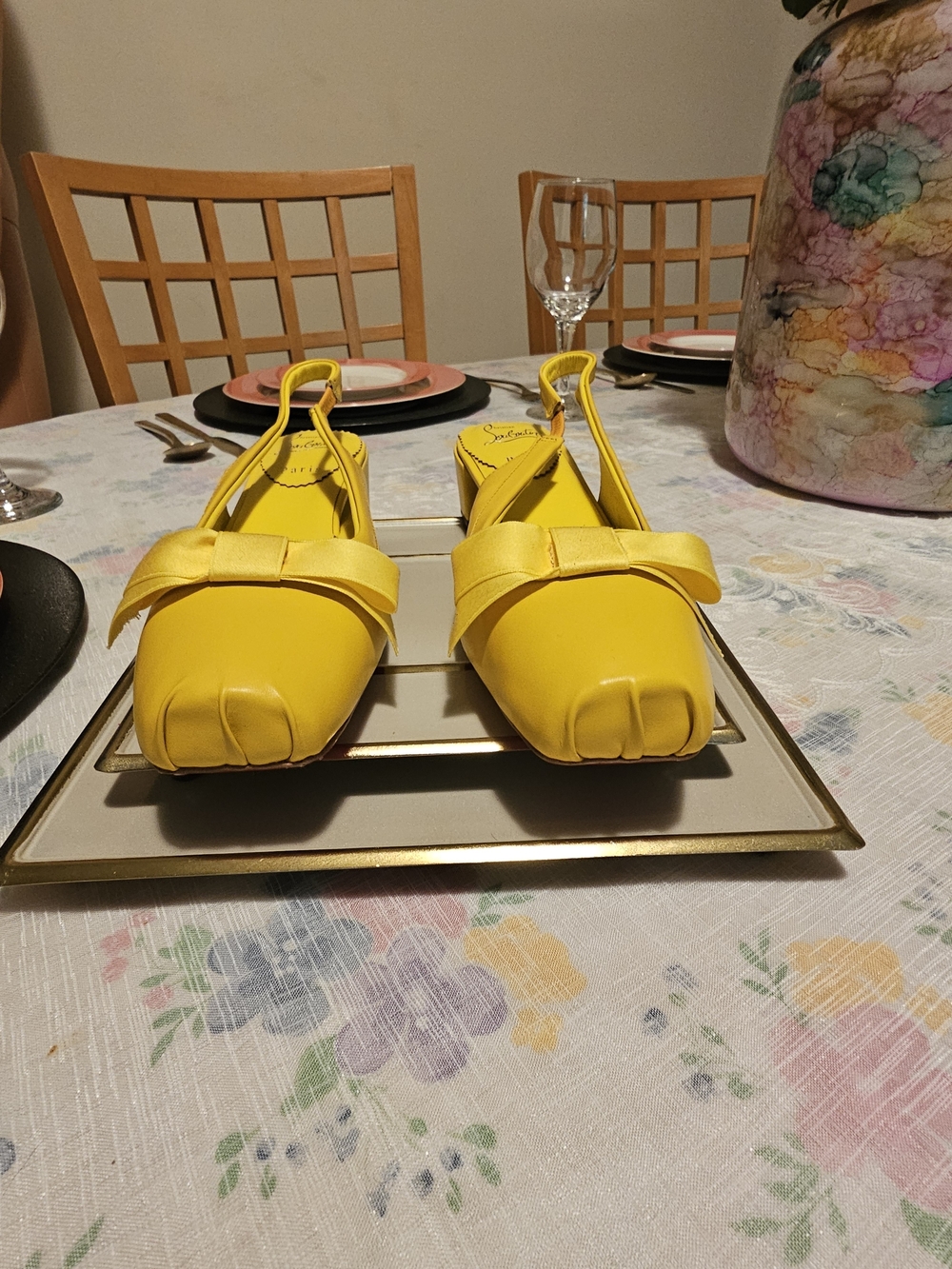 Christian Louboutin Bright Yellow Slingback Flats With Bow - Picture 2 of 6